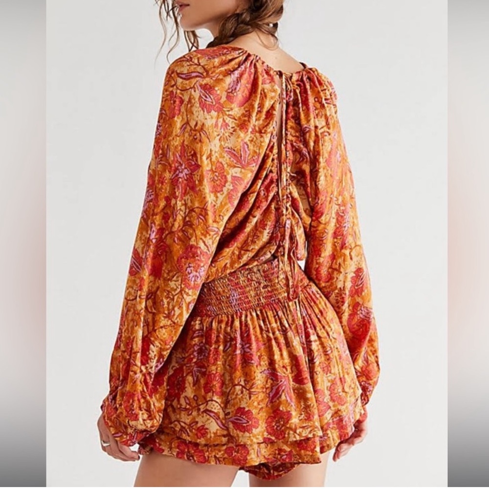 Free People Floral Print Dance ‘Til Dawne Romper in Gold - Picture 2 of 2